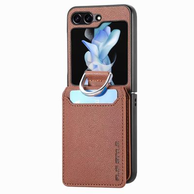 Leather Wallet Flip Case for Samsung Galaxy Z Flip 4 with Ring Stand
