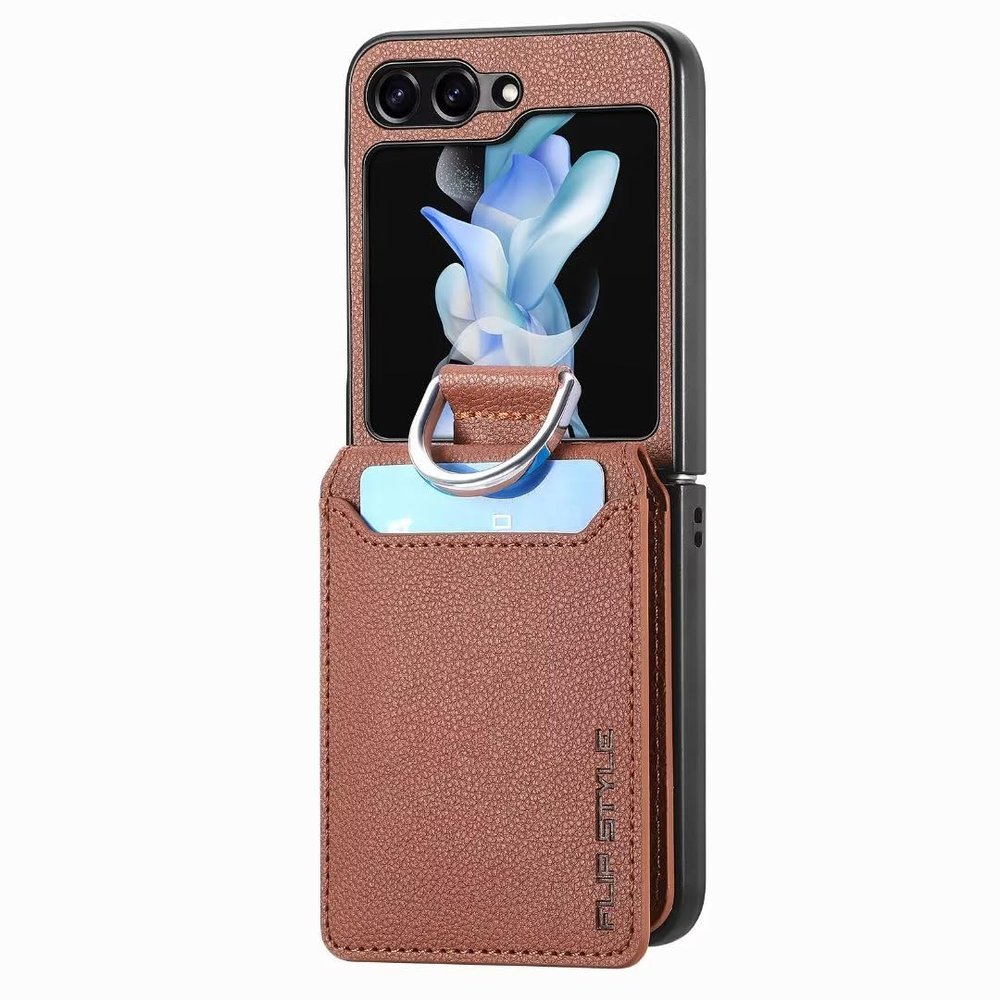 Leather Wallet Flip Case for Samsung Galaxy Z Flip 4 with Ring Stand
