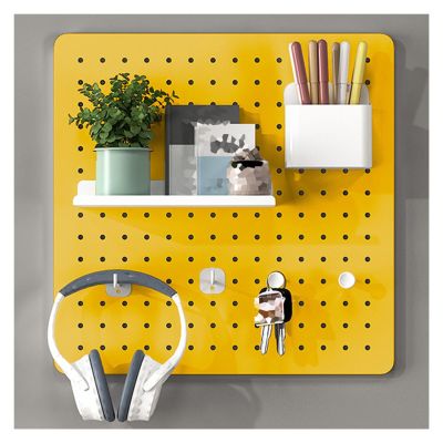 WIGING Pegboard Organizer Set, 40 x 40 cm Wall-Mounted DIY Storage Board with Accessories for Garage, Workshop, Craft Room, or Kitchen (Yellow)