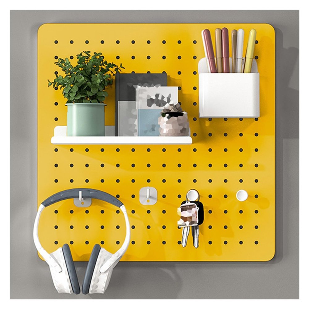 WIGING Pegboard Organizer Set, 40 x 40 cm Wall-Mounted DIY Storage Board with Accessories for Garage, Workshop, Craft Room, or Kitchen (Yellow)