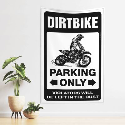 Large Dirt Bike Parking Lot Tapestry, Aesthetic Man Cave Rules Decor (100 x 150 cm)