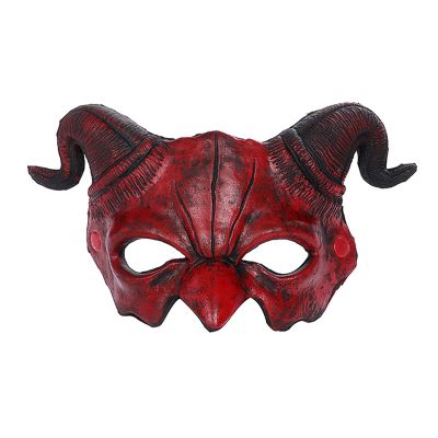 Halloween Demon Devil Mask - Red Ram Horn Half-Face Mask