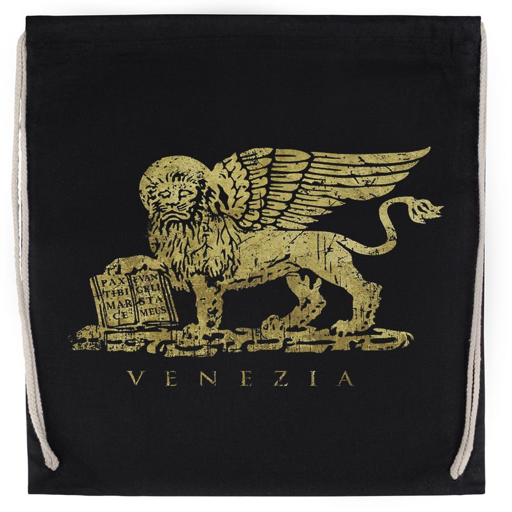 Capzy Leone Di San Marco Of Venezia Black Drawstring Sports Bag