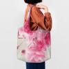 OUSIKA Pink Floral Canvas Tote Bag, Reusable Shoulder Shopping Bag, Black, One Size view 2
