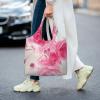 OUSIKA Pink Floral Canvas Tote Bag, Reusable Shoulder Shopping Bag, Black, One Size view 3