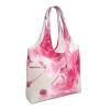 OUSIKA Pink Floral Canvas Tote Bag, Reusable Shoulder Shopping Bag, Black, One Size view 4