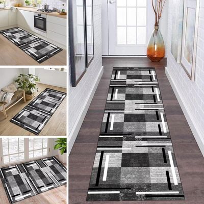 Non-Slip Washable Hallway Runner Rug, 80 x 350 cm, Gray/Black/White