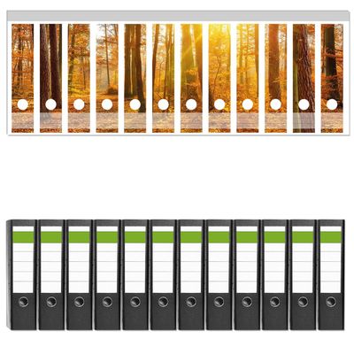 Wallario 12-Pack Wide A4 Binders with Adhesive Spine Labels, Autumn Forest Sunset Design