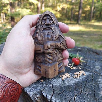 Qcwwy Odin Resin Viking Statue with Thunder Hammer