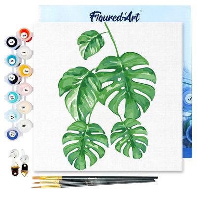 Figured'Art Mini Paint by Numbers Kit for Adults with Frame, 20 x 20 cm - Leaves