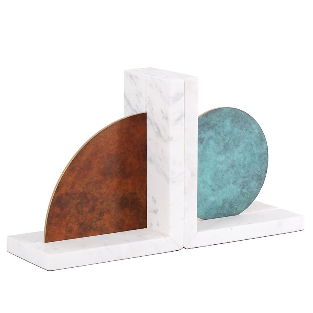 FIONEL Library Bookends, Simple Modern Copper-Colored Marble Bookends