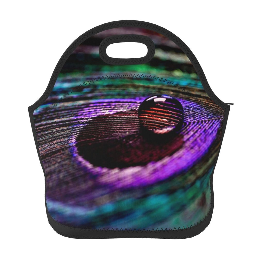 Peacock Feather Printed Neoprene Insulated Lunch Bag