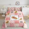 Pink Capybara Comforter Set 200 x 200 cm for Girls' Bedrooms, Kawaii Brown Capybara Animal Bedding with Geometric Plaid Patchwork Design view 1
