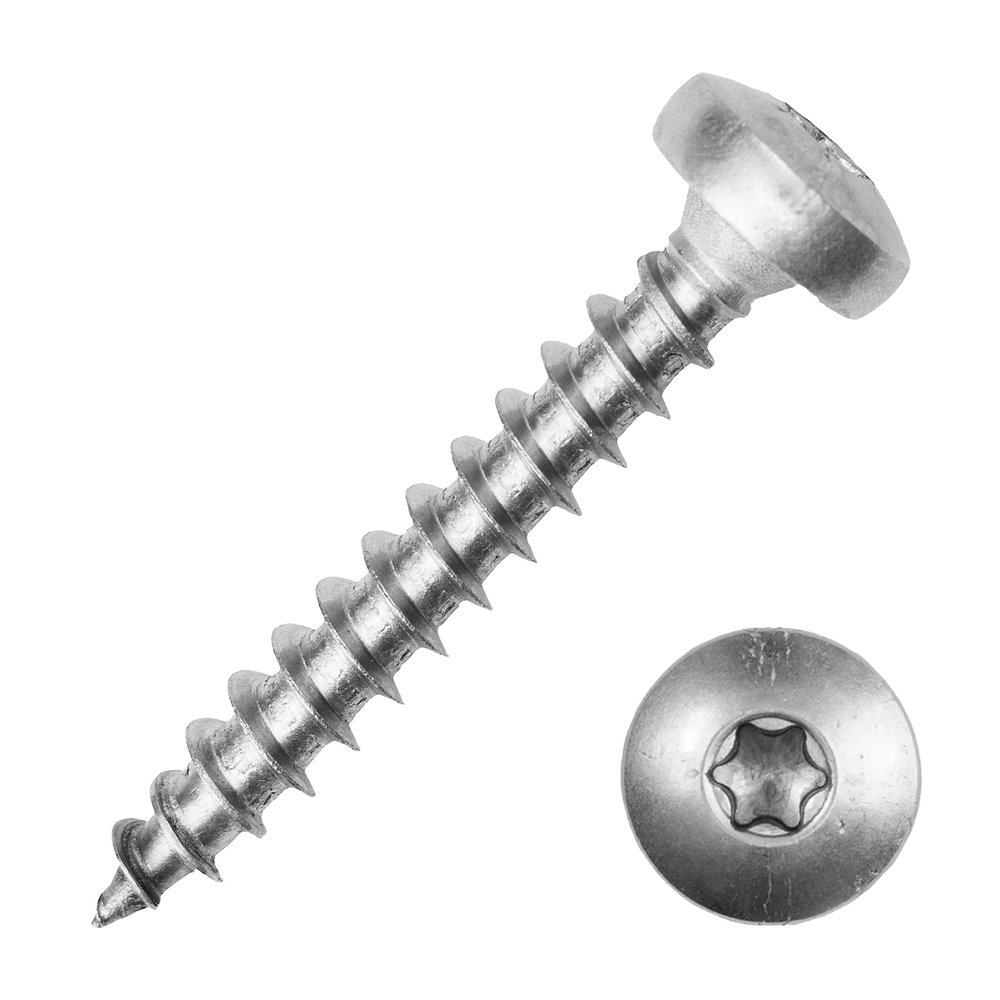A2 Stainless Steel Chipboard Screws 3.5 x 20 mm, Round Head, Reinforced Head, 100-Pack