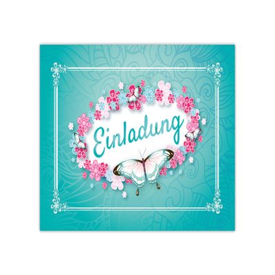 Limonia 10 Children's Birthday Invitation Cards – Butterfly & Flowers