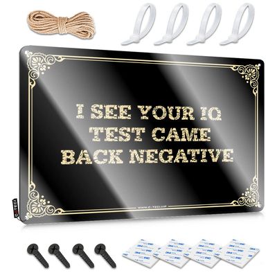 Funny Signs for the Home Bar | I See Your IQ Test Came Back Negatives Metal Sign for Patio, Garage and Decor, 30 x 40 cm
