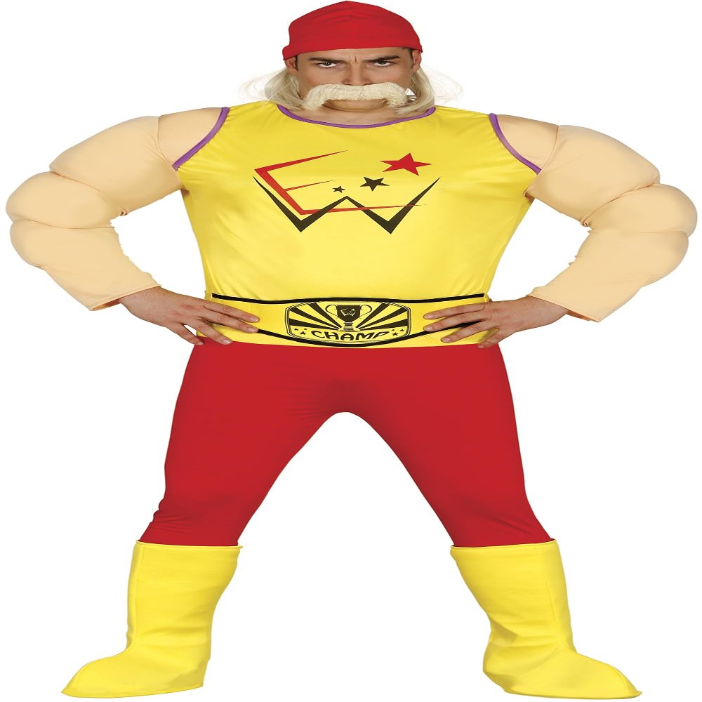 FIESTAS GUIRCA Men's Adult Wrestling Costume - Yellow and Red - Size 54-56