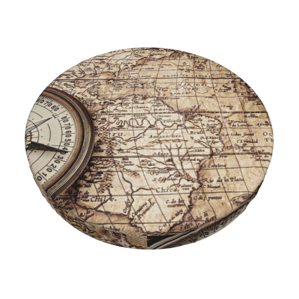 Jadery Compass Map Round Bar Stool Cover, Soft Cushion Cover, 33 cm