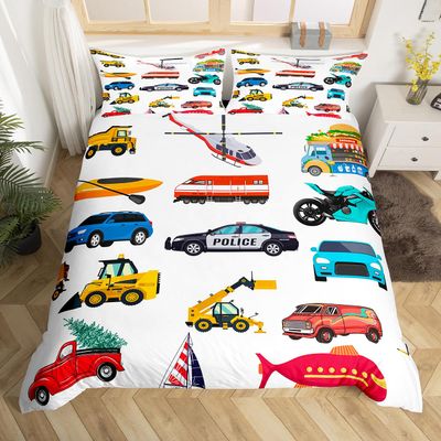 Kids' Vehicle Cartoon Duvet Cover Set with Pillowcase