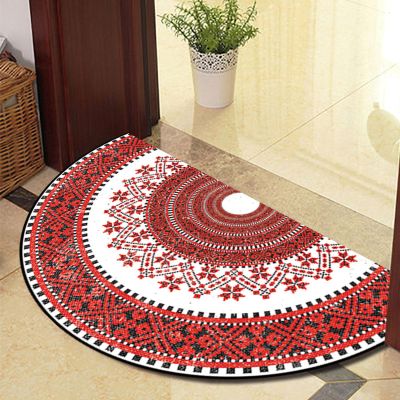 Guest Ruyunlai Half-Round Doormat, “Welcome,” Red Circle, 40 x 60 cm