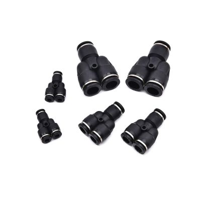 SBTRKT Black 3-Way Y-Shaped Pneumatic Push-In Fitting, 4–16 mm Tube OD, 12mm-10mm-10mm