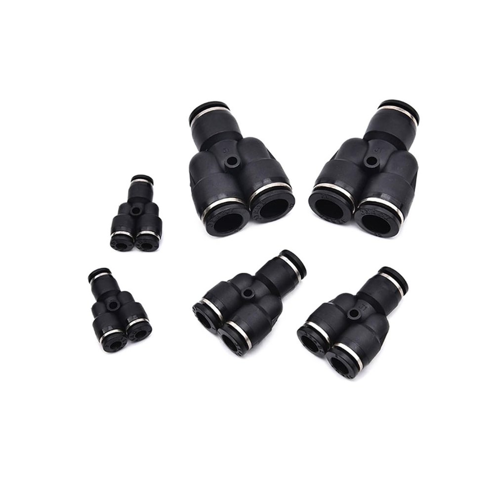 SBTRKT Black 3-Way Y-Shaped Pneumatic Push-In Fitting, 4–16 mm Tube OD, 12mm-10mm-10mm