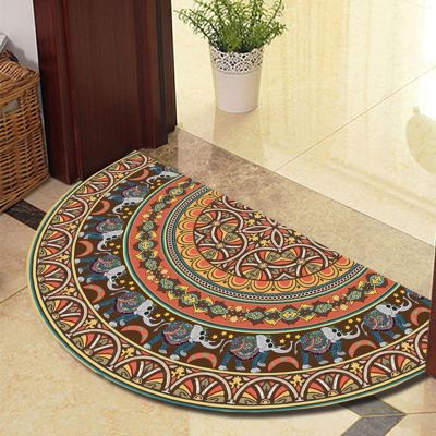 Guest Ruyunlai Half-Round Doormat, Blue Elephant, 60 x 90 cm
