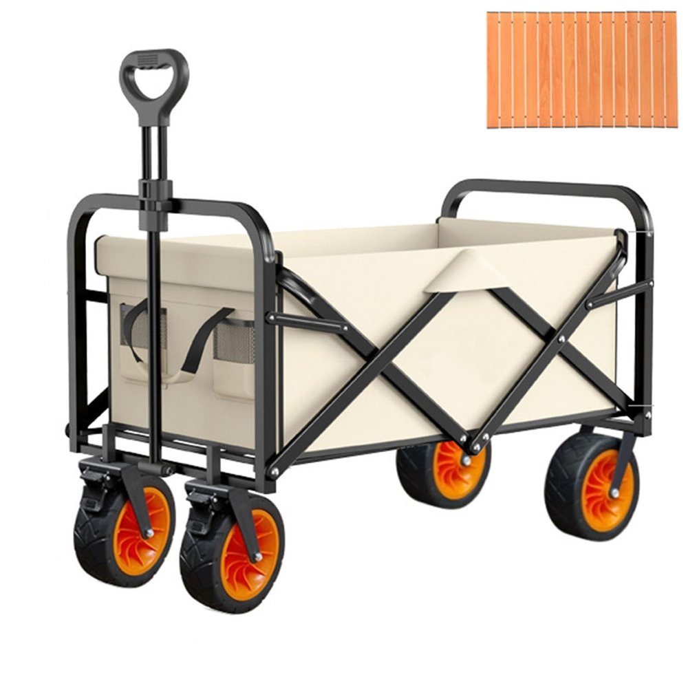 WRJAHCG Beige Folding Utility Wagon with Wide Tires