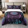 100% Cotton Dream Cat Duvet Cover Set, Purple and Teal Boho Mandala Floral, 155 x 220 cm view 1