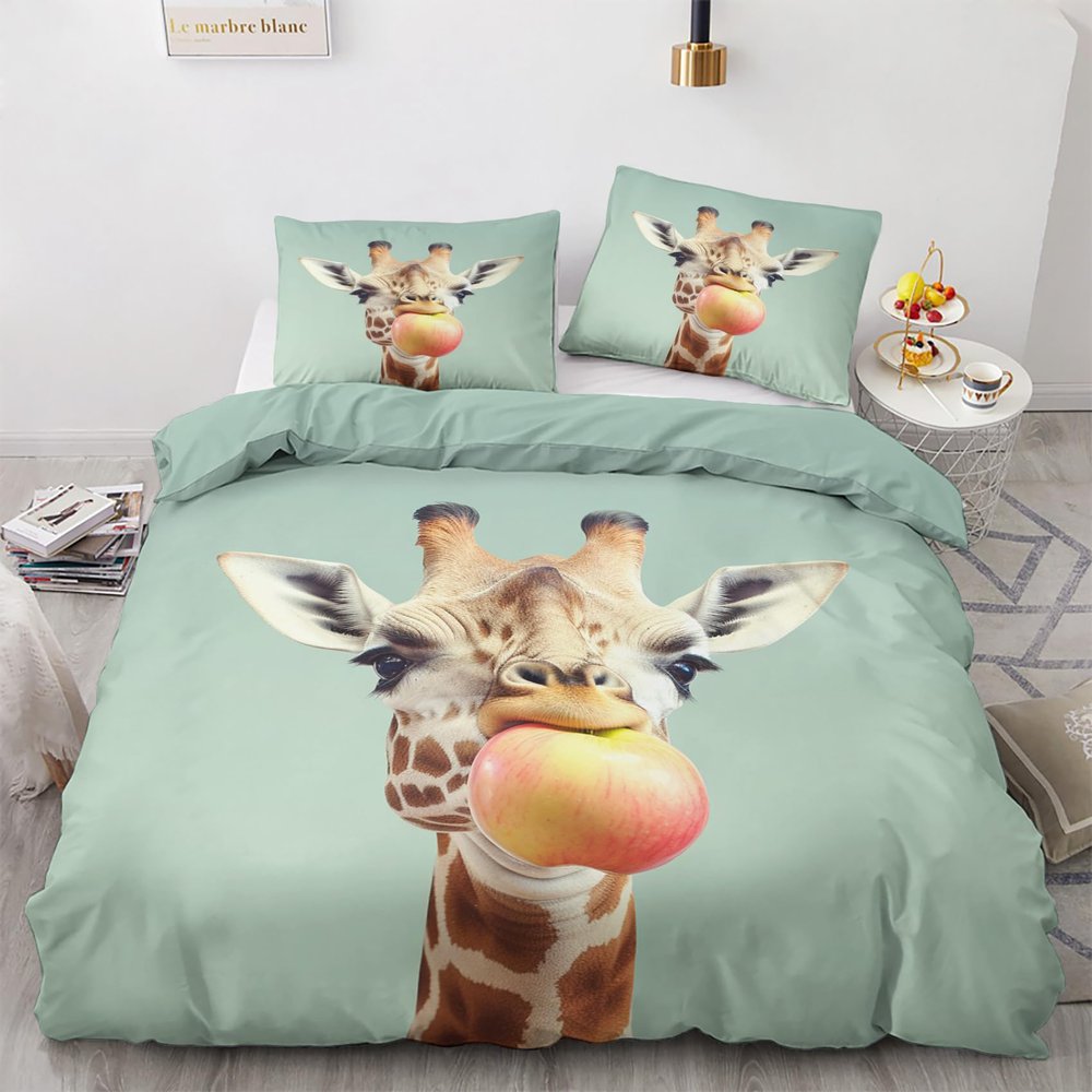 GEDAEUBA Giraffe Summer Bedding Set 140x200 cm, 2-Piece Reversible Microfiber Set