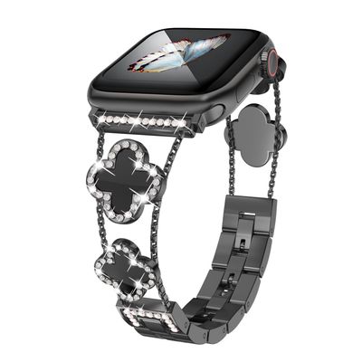Musk-MSKR Diamond Metal Band with Clover Design for Apple Watch