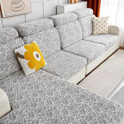 AOSFYORR Sectional Sofa Cover, Universal L-Shaped Sofa Slipcover with 3D Embossed Leaf Pattern, Separate Cushion and Chaise Covers, Stretch Protective Cover (Large, 4-Cushion, Milky White)
