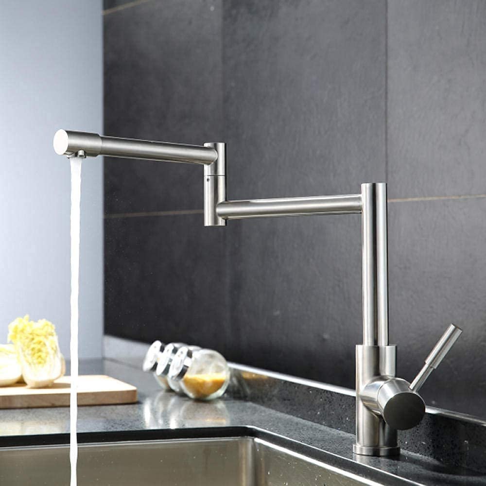 NATWEE Kitchen Faucet, Stainless Steel, Lead-Free, Foldable, with Extendable Swivel Arm