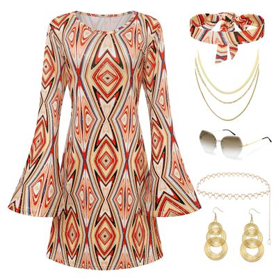 Coucoland 70s Disco Outfit for Women, 60s Hippie Dress Costume Set with Sunglasses and Headband