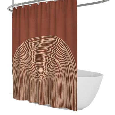 Rustic Arc Line Shower Curtain, Minimalist Farmhouse Design, 200 x 200 cm, with 12 Hooks