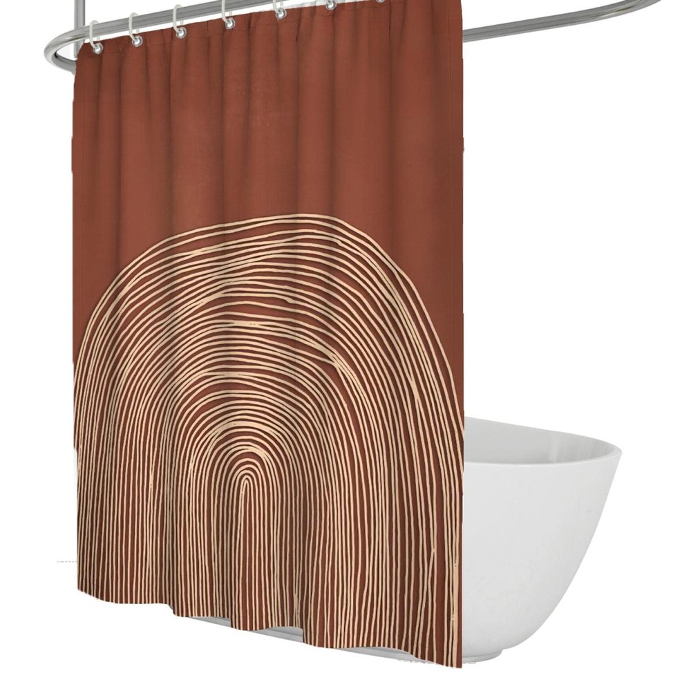 Rustic Arc Line Shower Curtain, Minimalist Farmhouse Design, 200 x 200 cm, with 12 Hooks