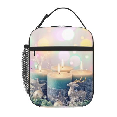Merry Christmas Candle Insulated Lunch Bag