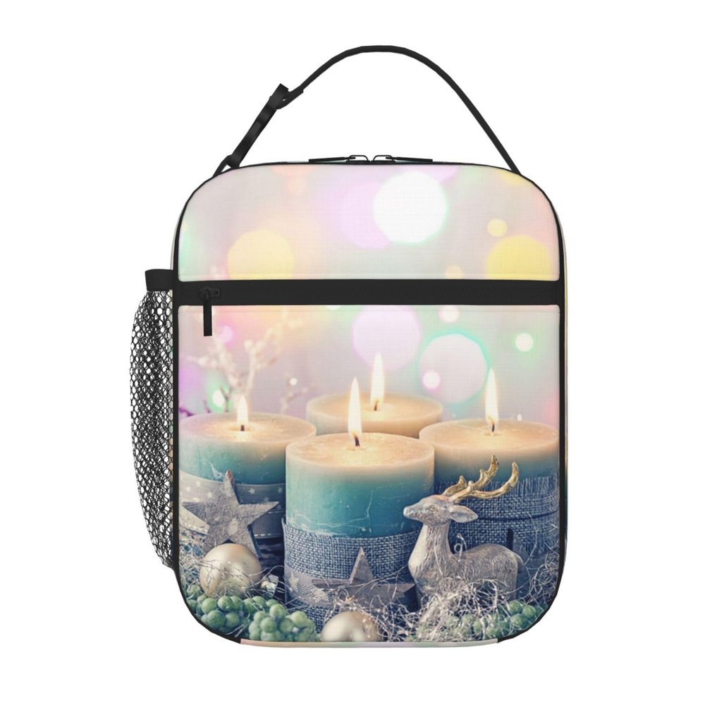 Merry Christmas Candle Insulated Lunch Bag