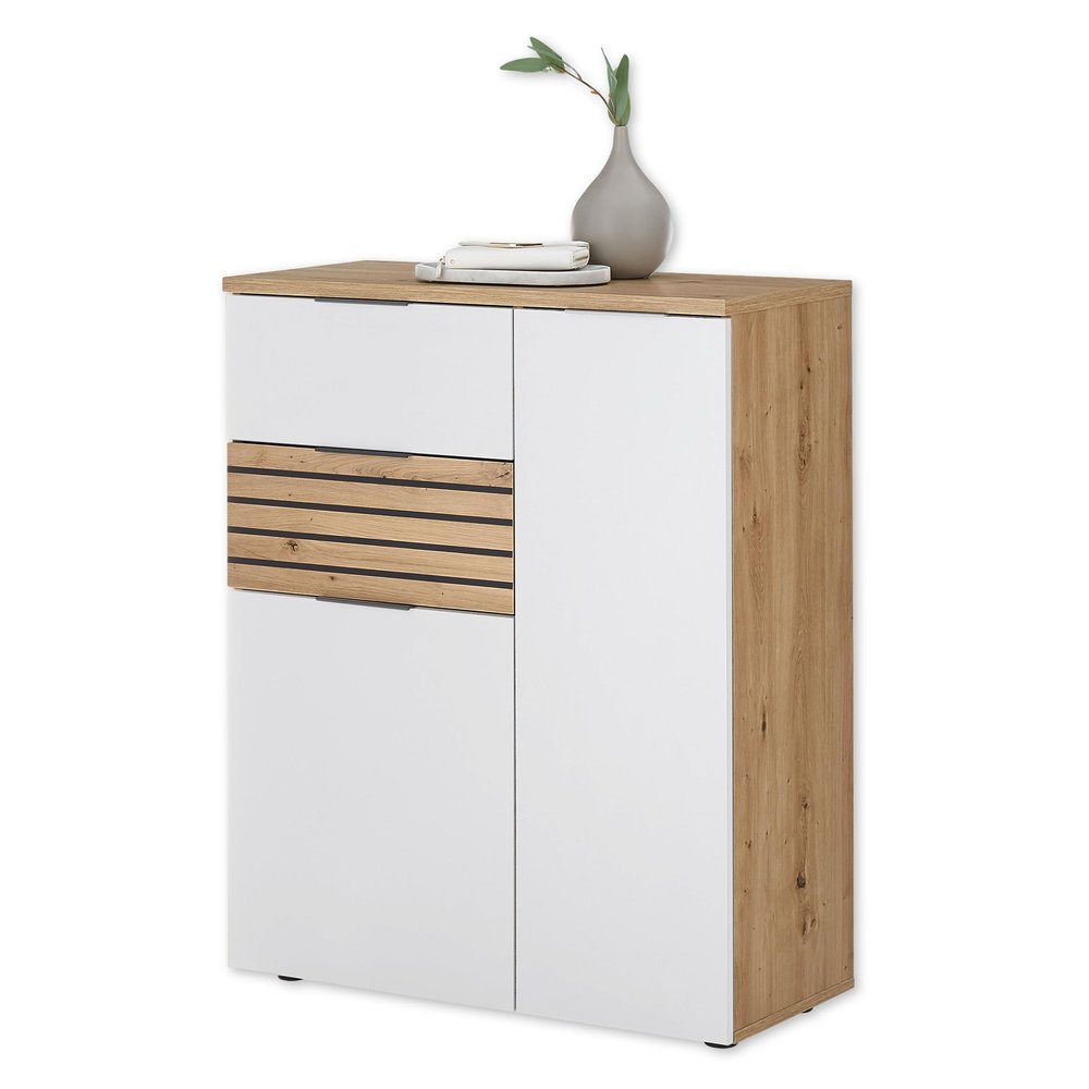 MILAN Shoe Cabinet in White and Artisan Oak Look, 85 x 105 x 38 cm