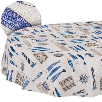 ANRO Wipe-Clean Maritime Oval Tablecloth, 240 x 140 cm, for Garden Tables