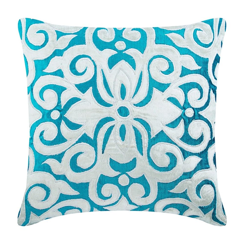 The HomeCentric Moroccan Tile Turquoise Velvet Pillow Covers, 2-Pack, 16 x 16 in