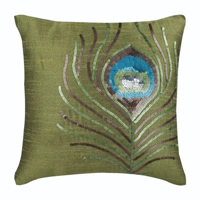 The HomeCentric Green Peacock Feather Euro Pillow Shams, 2-Pack, 26 x 26 in