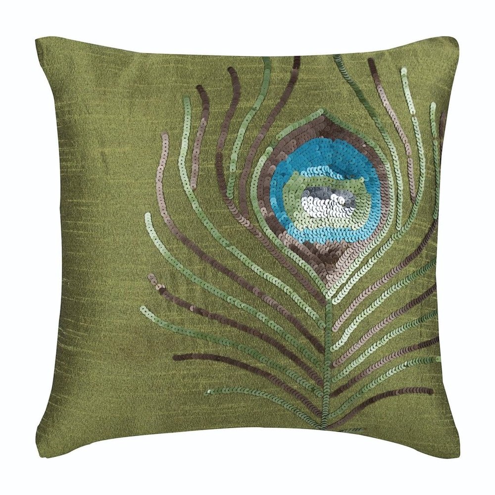 The HomeCentric Green Peacock Feather Euro Pillow Shams, 2-Pack, 26 x 26 in