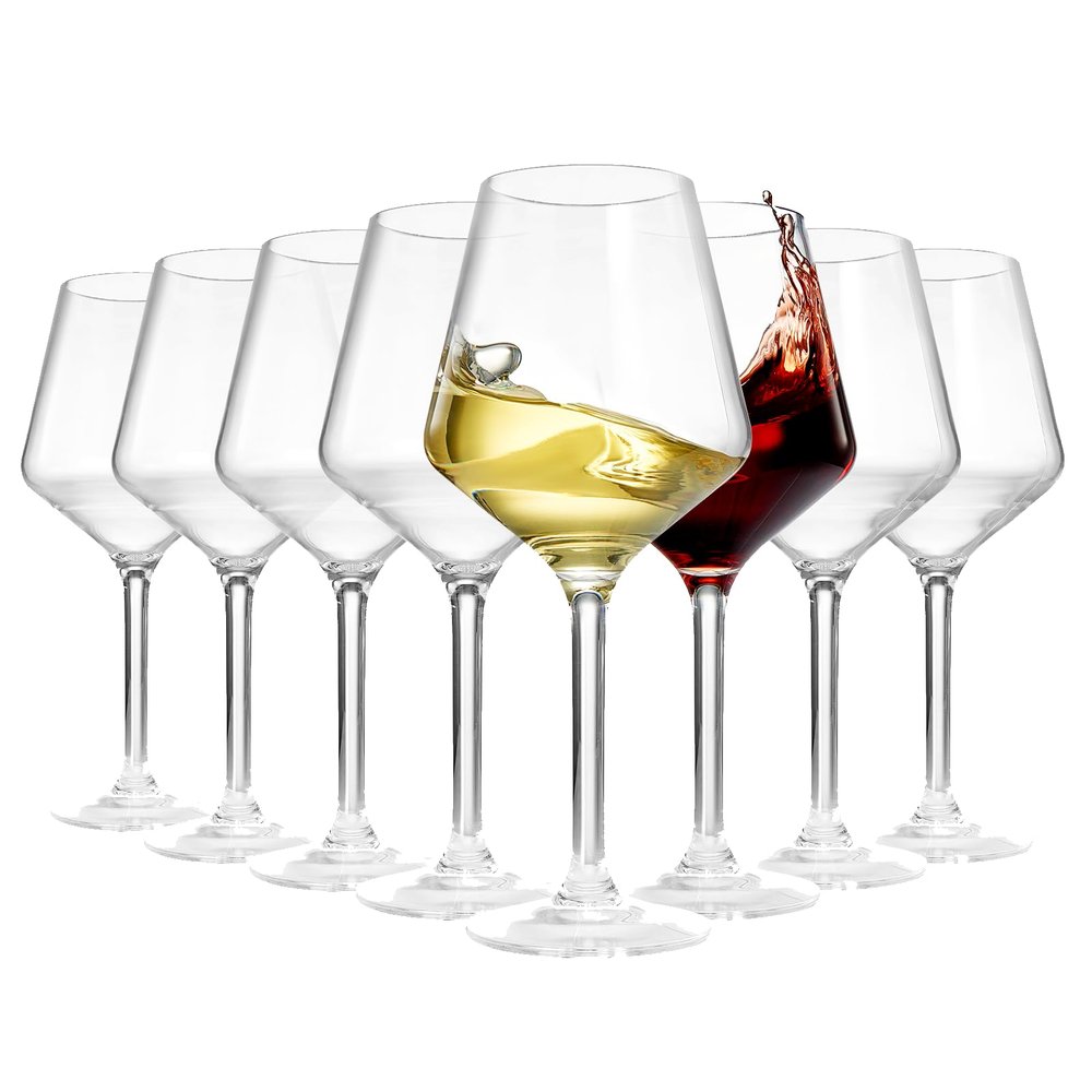 Floating Pool Wine Glasses (18 oz | Set of 8) | Shatterproof Tritan Plastic Stemmed Wine Glasses for Outdoor Use, Dishwasher Safe