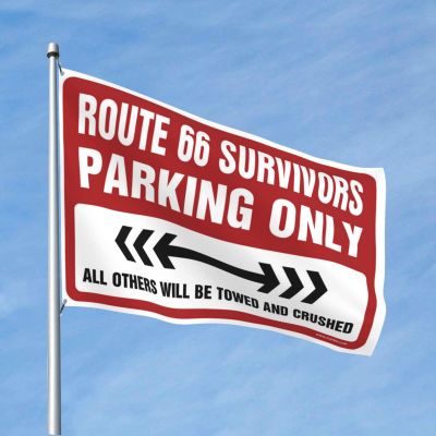 Bar Man Cave Decor Route 66 Survivors Parking Only Flag, Fall Outdoor Bedroom Decor, 60 x 96 in