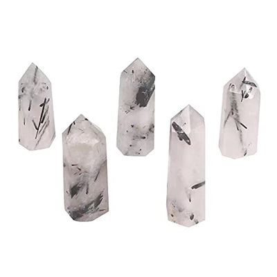 AOHRO Natural Rough Crystal, 1 Piece, 50–60 mm, Crystal Tower, Quartz Point, Black Tourmaline Wand for Feng Shui