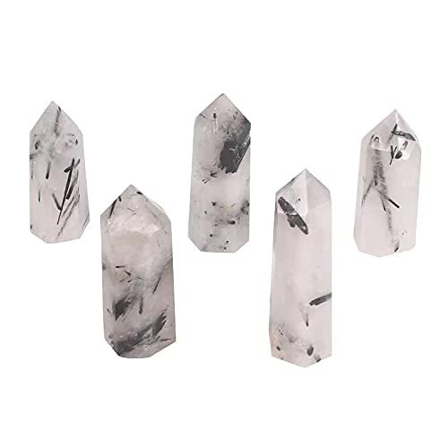 AOHRO Natural Rough Crystal, 1 Piece, 50–60 mm, Crystal Tower, Quartz Point, Black Tourmaline Wand for Feng Shui