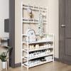 OWKAY Easy-Assembly Multifunctional Metal Hall Tree with Shoe and Hat Shelves, 80 cm, White, 5L view 1