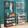 OWKAY Easy-Assembly Multifunctional Metal Hall Tree with Shoe and Hat Shelves, 80 cm, White, 5L view 3