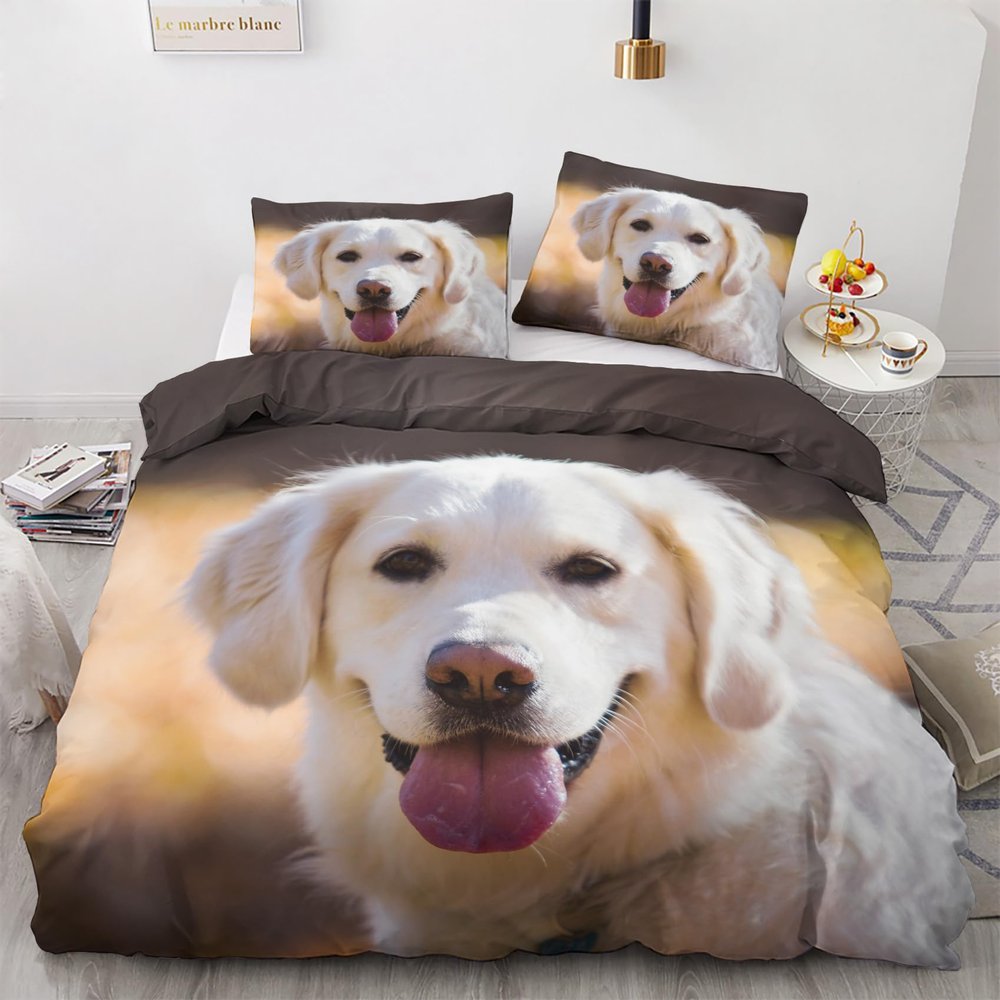GEDAEUBA Summer Bedding Set 140x200 cm Labrador Dog Design, Reversible Duvet Cover and Pillowcase 70x90 cm, Soft Breathable Microfiber with Zippers
